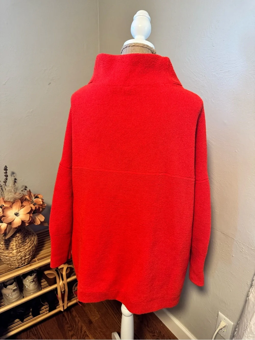 Free People Oversized Red Funnel Neck Sweater